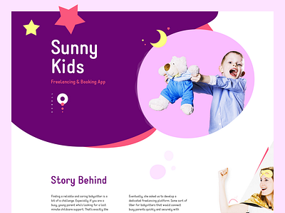 Sunny Kids 🌙 app booking freelancing kids landing page web