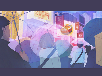 Rainy Tokyo 2dart animation backgroundart backgrounddesign conceptart digitalart digitalillustration illustration visualdevelopment