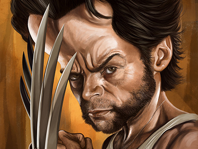 Hugh Jackman "Wolverine" Caricature actor caricature funny hero hugh jackman humor marvel movie painting wolverine