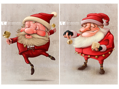 Santa Claus with Christmas Bells 25 december bell christmas funny holiday illustration joy joyful painting santa claus winter xmas