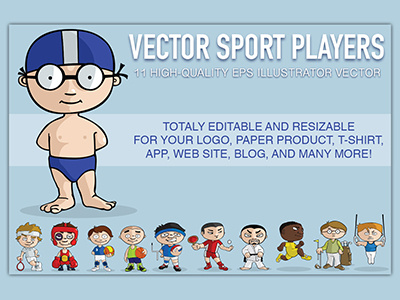 Vector Sport Players cartoon style 2d athlete cartoon funny players sport vector