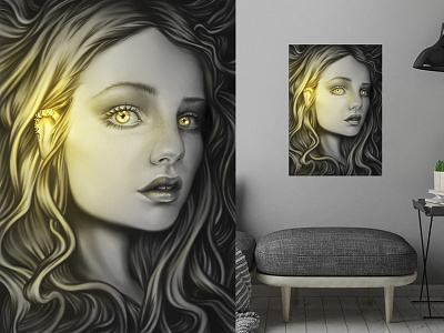 Adeline and the golden star beauty digital art fashion girl golden illustration jewelry lighting painting portrait star wacom woman