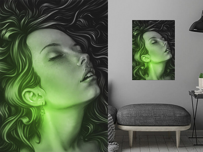 Ingrid and the emerald beauty emerald fashion girl girl character girl illustration green illustration jewelry lighting mystic painting portrait woman