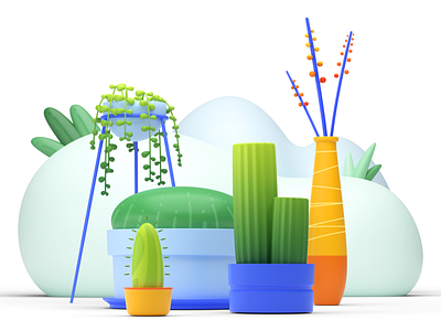 Cacti 3d 3dart b3d cacti cactus colorful design illustration render ui uiux ux