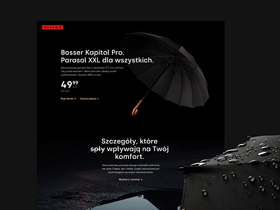 Bosser Umbrella landing page clean dark ui design e comerce homepage landing page design photography typography ui umbrella ux web website
