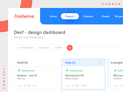 Redwine - kanban concept agile boards cards dashboard jira kanban redmine trello ui ux workflow