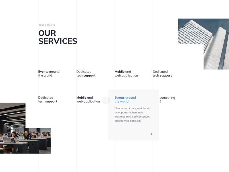 Services section - concept animation clean concept design experience homepage interaction interaction design typography ui ux web website