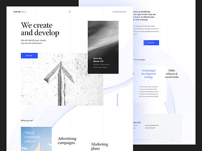 Dark Sky Media blue and white clean clouds concept design developement experience hero homepage intro minimal sky typography ui ux web website white