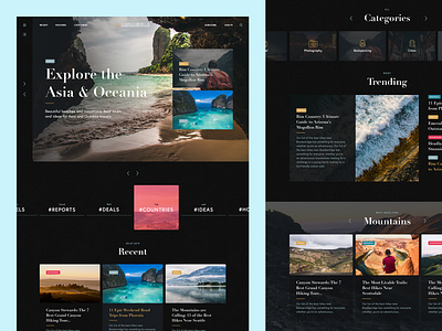 Traveling blog blog clean concept dark theme design experience hero homepage intro traveling typography ui ux web website