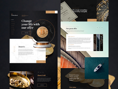 GoldBank v2 bank bitcoin clean concept cryptocurrency dark dark theme dark ui design gold homepage typography ui ux web webdesign website