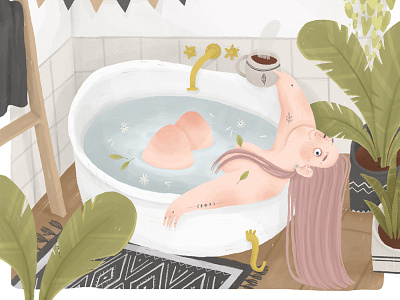 Chill day bath book illustrations character design design evening girl illustration illustration 2d procreate relaxing