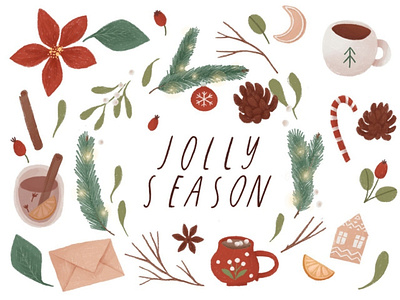 Jolly Season - Christmas card christmas cozy design doodle elements illustration newyear procreate texture vintage winter xmas