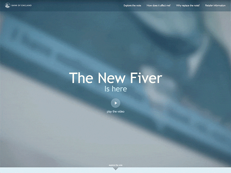 The New Fiver - Bank of England bank home page responsive video website