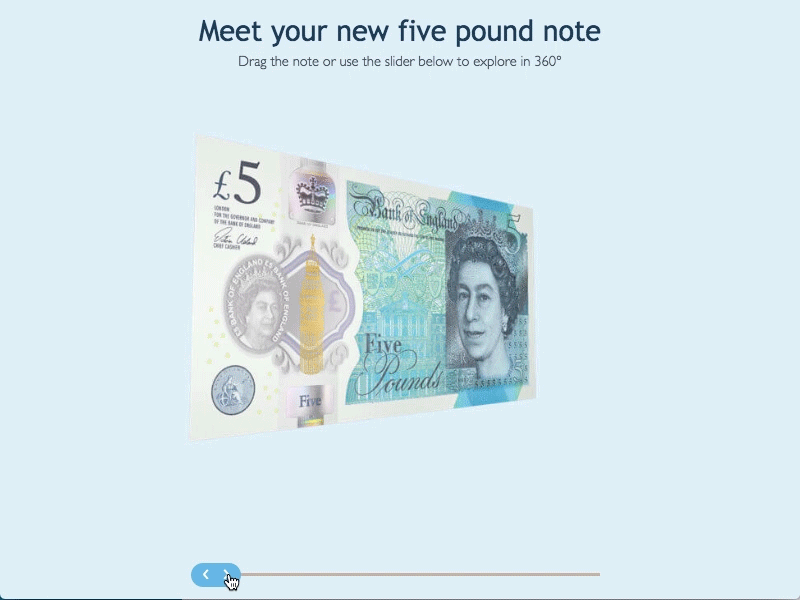360° Interactive Banknote - The New Fiver 360 bank interactive money responsive slider
