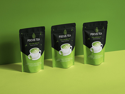Focus Tea Pouch Packaging Design box branding design focus graphic design illustration label packaging pouch product tea