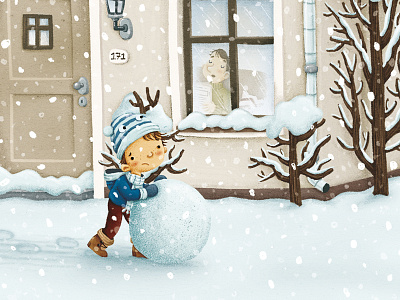 De grootste sneeuwman van de wereld digitalillustration illustration picturebook snow snowman winter
