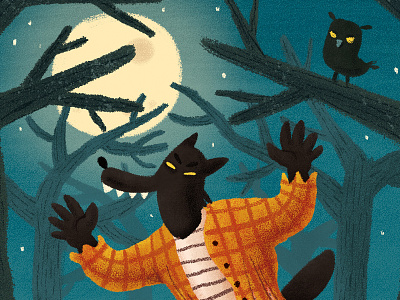 Werewolf digitalillustration forest halloween illustration night owl werewolf