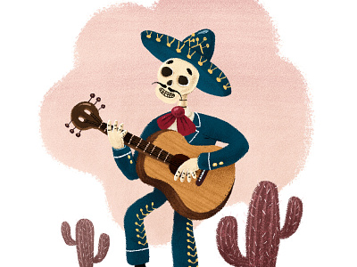 El Mariachi Muerte cactus digitalillustration guitar halloween illustration mariachi mexico sombrero