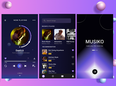 MUSIKO (Music App) 3d animation branding graphic design logo motion graphics music music app music ui ui ux