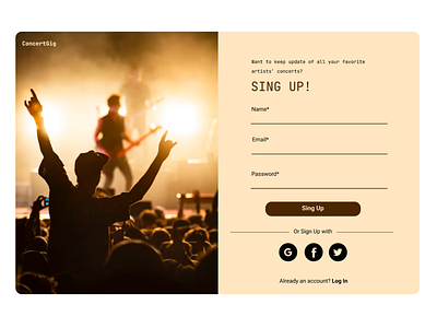 Daily UI #001 - ConcertGig Sign Up Page challenge dailyui design singin singup ui uxdesign webdesign