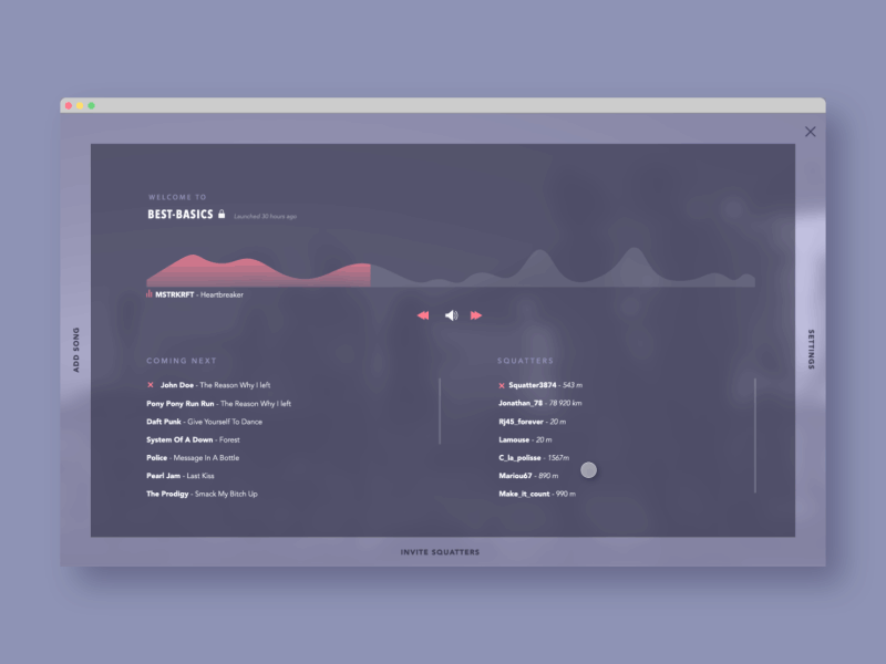 Soundplace Session blue hover interaction interface music settings slider ui ux