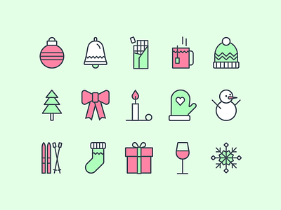 #18 Daily UI Challenge - Christmas icons beanie candles chocolate christmas gifts gloves icons snowflake snowman sock tea wine