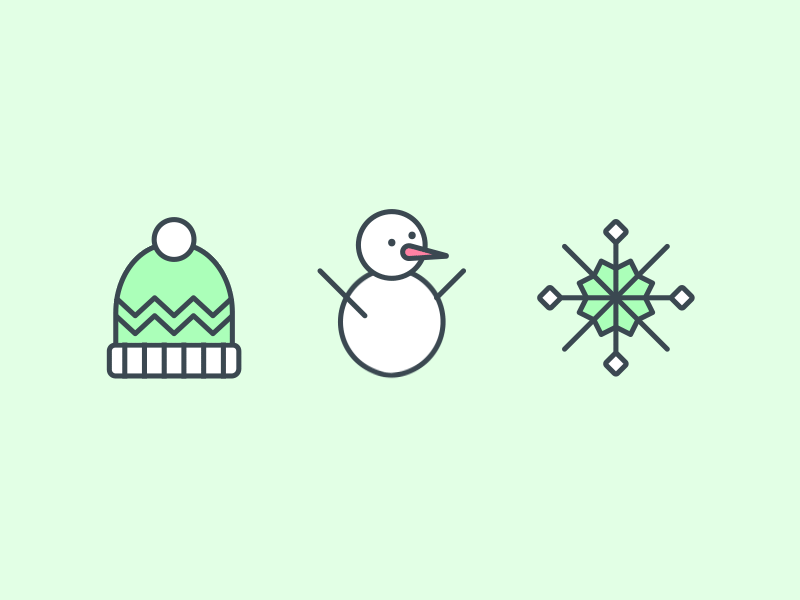 #19 Daily UI Challenge - Winter icons beanie christmas icons snowflake snowman winter