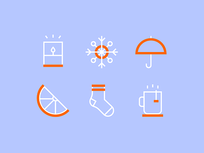 Winter icons candle clementines icons minimalistic snowflake sock tea umbrella winter