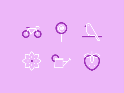 Spring icons bike bird flower icons lollipop spring strawberry watering can