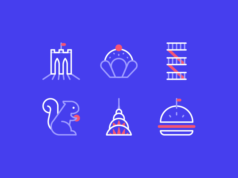 NYC icons cupcake burger building chrysler staircase bridge brooklyn squirrel new york nyc