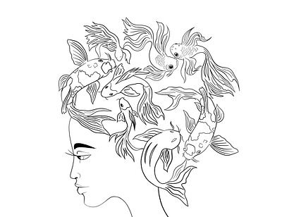 Fish girl contour lines fish girl illustration