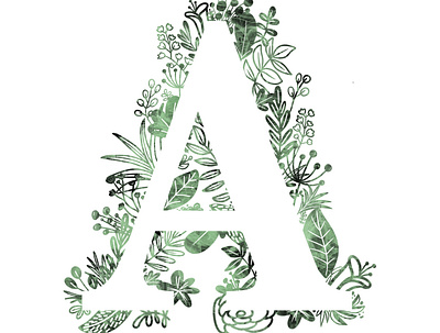 Letter A in leaves flora flowers illustration leaves letter lettering poster watercolor