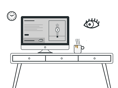 Desk WIP black clock coffee computer design desk grey illustration illustrator screen story white