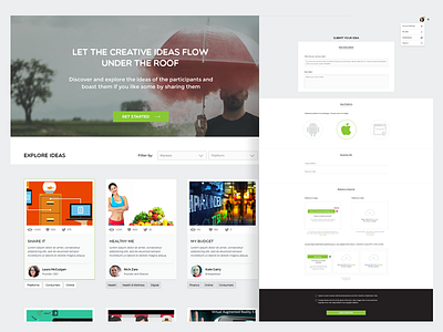 Submit and Explore Ideas...Get your idea built for free entrepreneurs flat free homepage landing prototype simple theme ui web webdesign wireframes