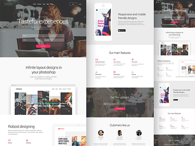 Website Landing Page best design features icons landing page layout minimalistic pink responsive webdesign website white