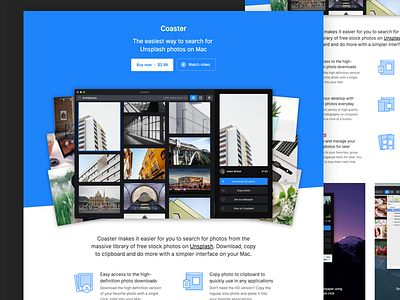 Hey Coaster! app landing page mac software unsplash web website