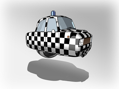 911 911 british checkerboard design finish floating flying car future illustration police