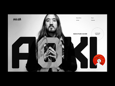 Steve Aoki New Album interaction 3d aftereffects c4d hero interaction motion player sketch typography ui uiux ux website