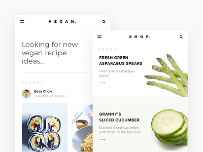 Vegan Recipe App Concept android cards diet food health ios minimal recipe ui