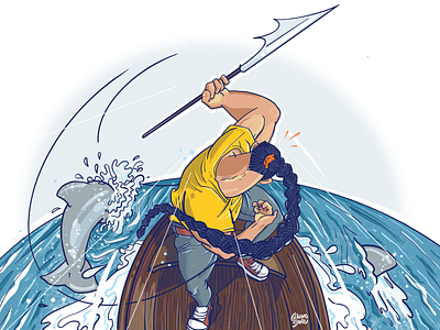 Dolphin Hunting digital art dolphin hunter hunting scene illustration illustrationoftheday procreate sealife speed drawing
