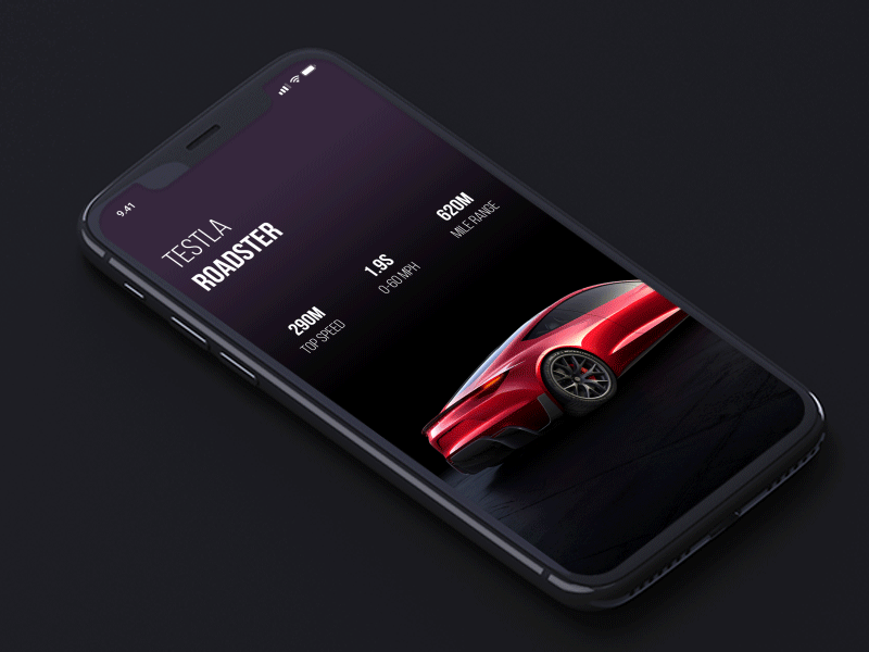 Tesla Detail View Animation animation concept gif iphone iphonex race roadster sport tesla ui ux