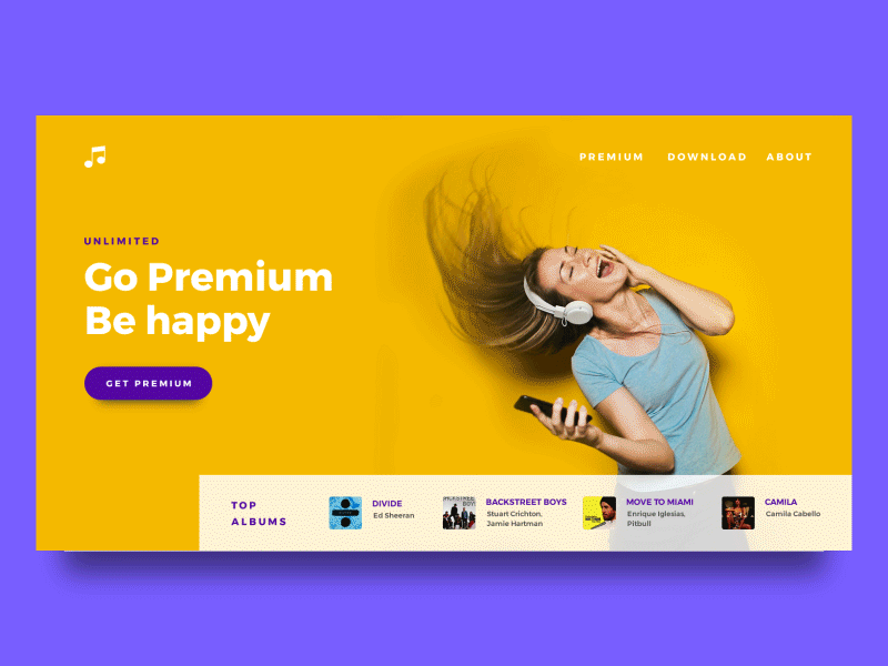 Music Landing Page Animation - Freebie freebie animation music spotify gif adobexd concept ui user interface playlist landing page ux