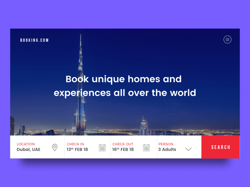 Hotel Booking Landing Page Animation concept exploration gif hotel booking landing page photoshop ui uidesign user interface ux uxdesign webdesign