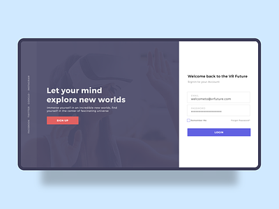 VR Future Login Page concept figma illustration landing page login responsive ui user interface ux virtual reality visual design vr