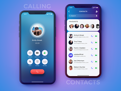 Calling & Contacts Screen- IPhoneX calling app concept contacts figma ios iphonex meeting social ui ui kit user interface video calling