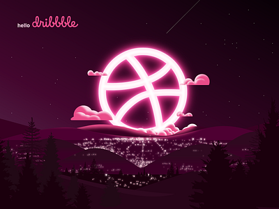 Hello Dribble 002 citylights design dribbbleshot farizalrosli future hellodribbbles illustration iszkoart monochromatic mountain night nightview