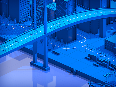 AG5 World (in progress) 3d blue boxes bridge cars cinema 4d city harbor modular simplified water