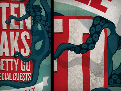 Rock Festival Poster #1 blue detail eroded festival graphic illustration octopus old poster punkrock red rock structure tentacles type