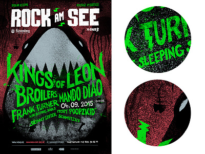 ROCK AM SEE 2015 - Poster broilers distorted festival frank turner handdrawn itchy poopzkid kings of leon lettering mando diao poster rock shark