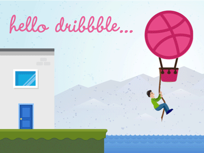 Debut shot - Up, up and away! after effects animation balloon basketball character debut gif logo mountains run cycle sea sky